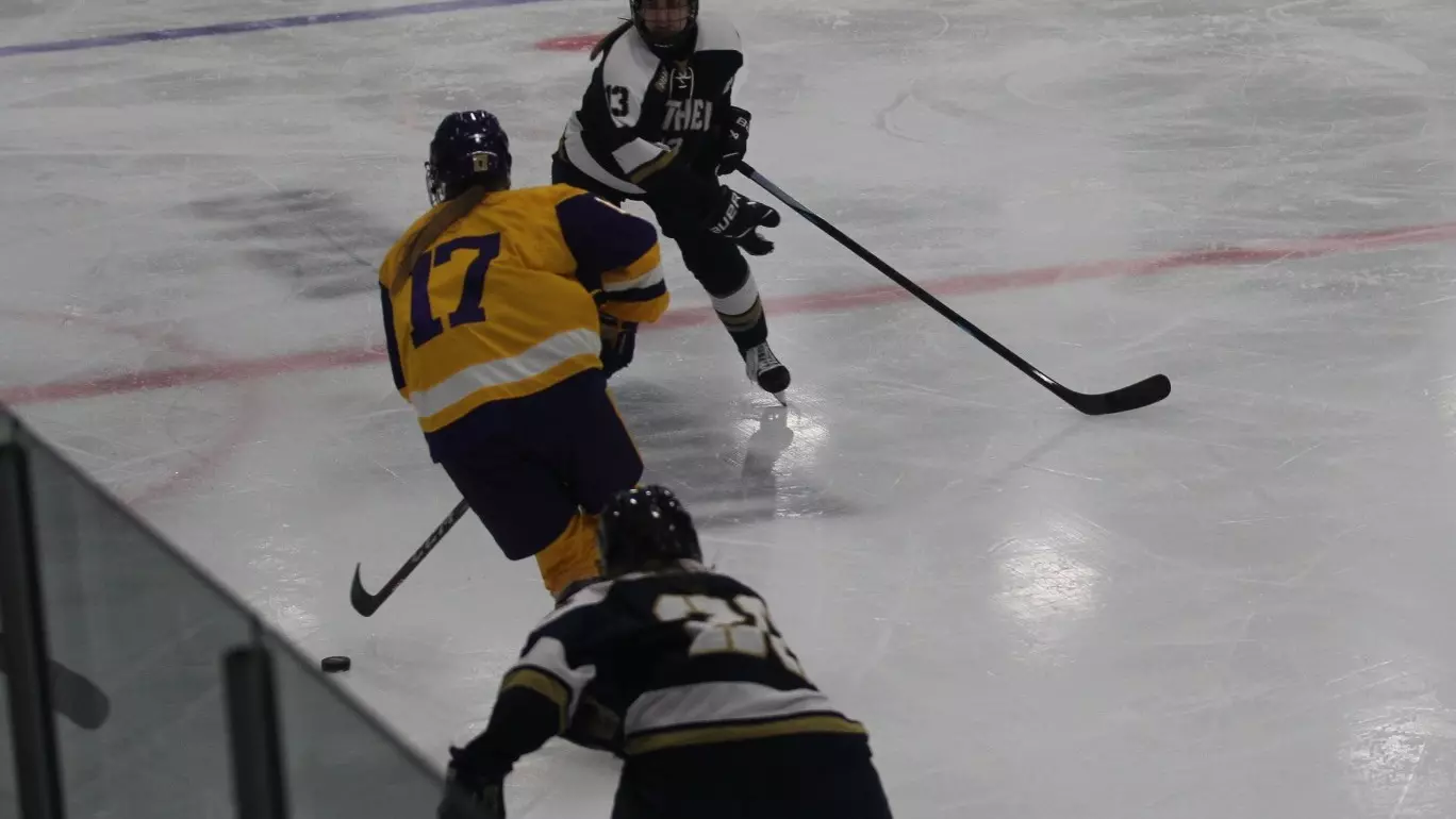 Ana Myers carrying puck down the ice