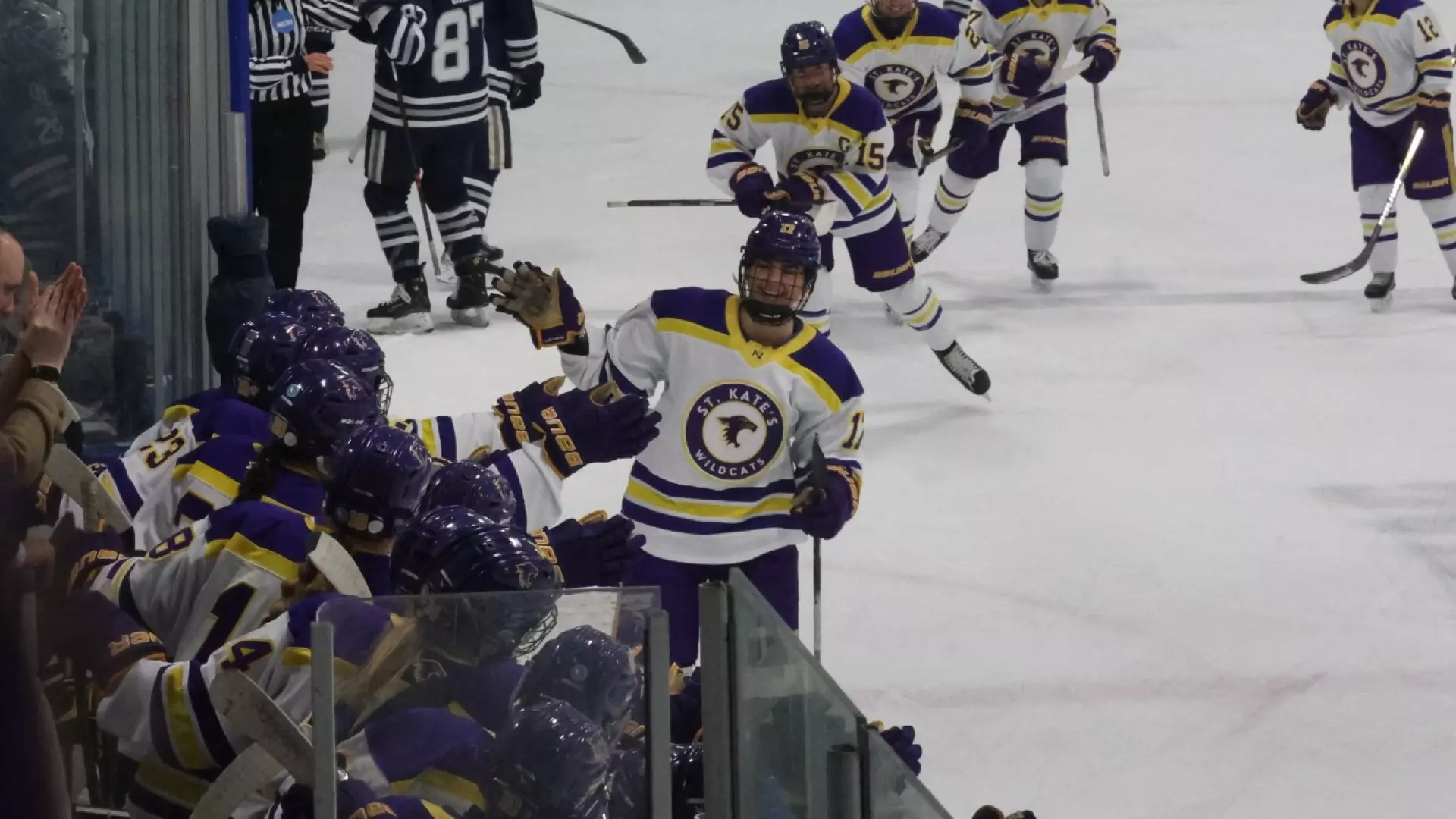 Ana Myers passing bench and celebrating third goal